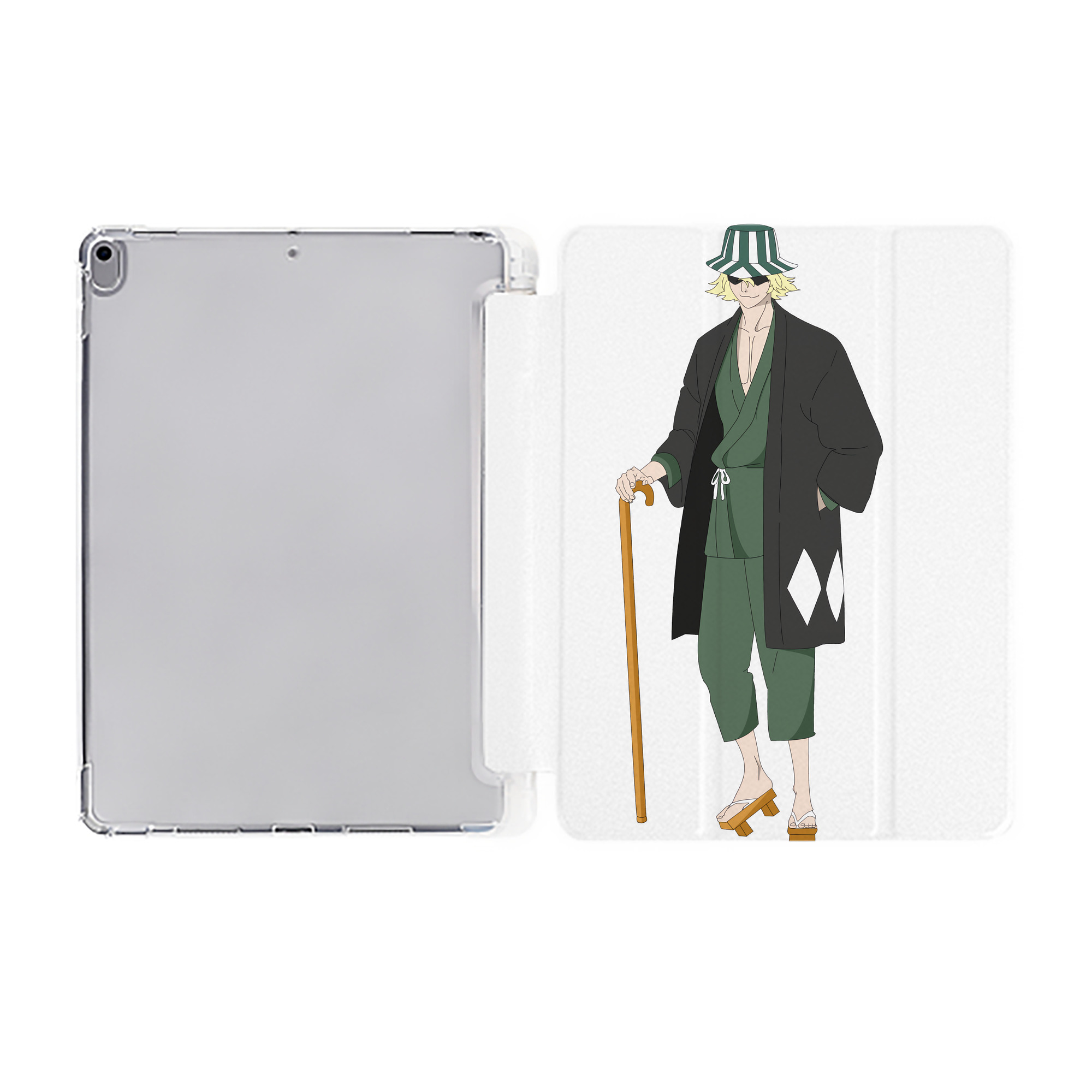 （画像用） "ブリーチ 浦原 喜助（うらはら きすけ） BLEACH Urahara Kisuke " IPad ケース ペン収納付き 三つ折りスタンド PUレザー×シリコン 対応機種9.5/10.5/10.9インチ